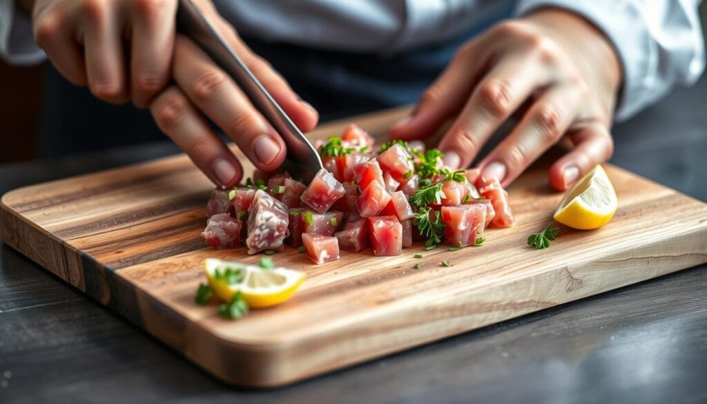 preparing tuna tartare preparing tuna tartare
