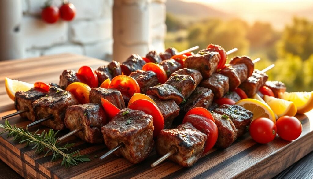 Greek-inspired beef kebabs Greek-inspired beef kebabs