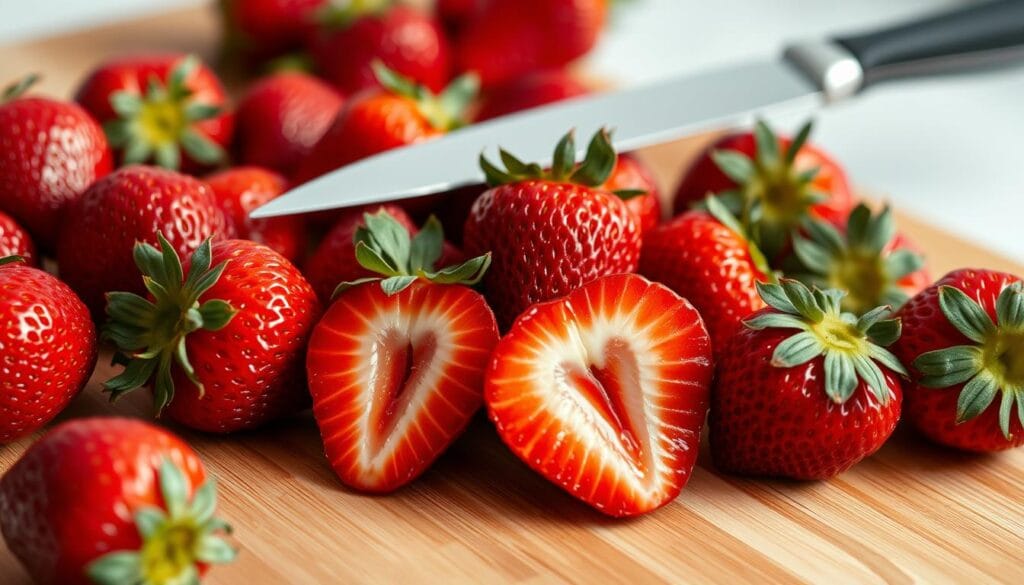 Preparing Fresh Strawberries for Cupcakes