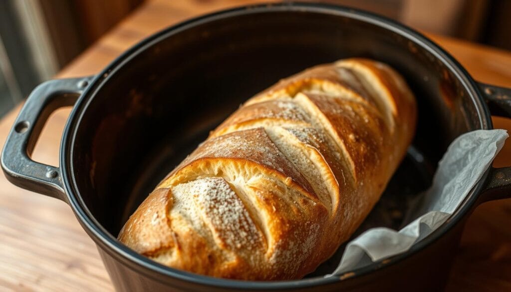 baguette baking in Dutch oven