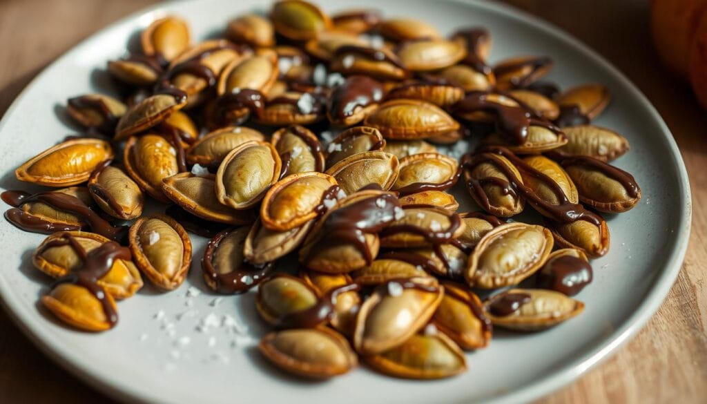 chocolate drizzled pumpkin seeds chocolate drizzled pumpkin seeds