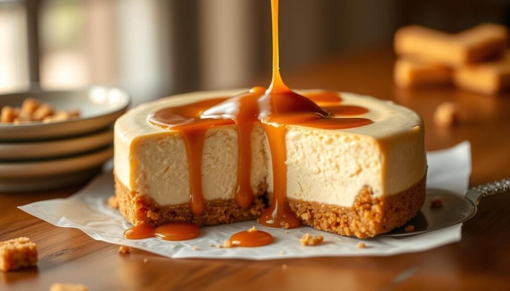 no bake churro cheesecake recipe with caramel drizzle