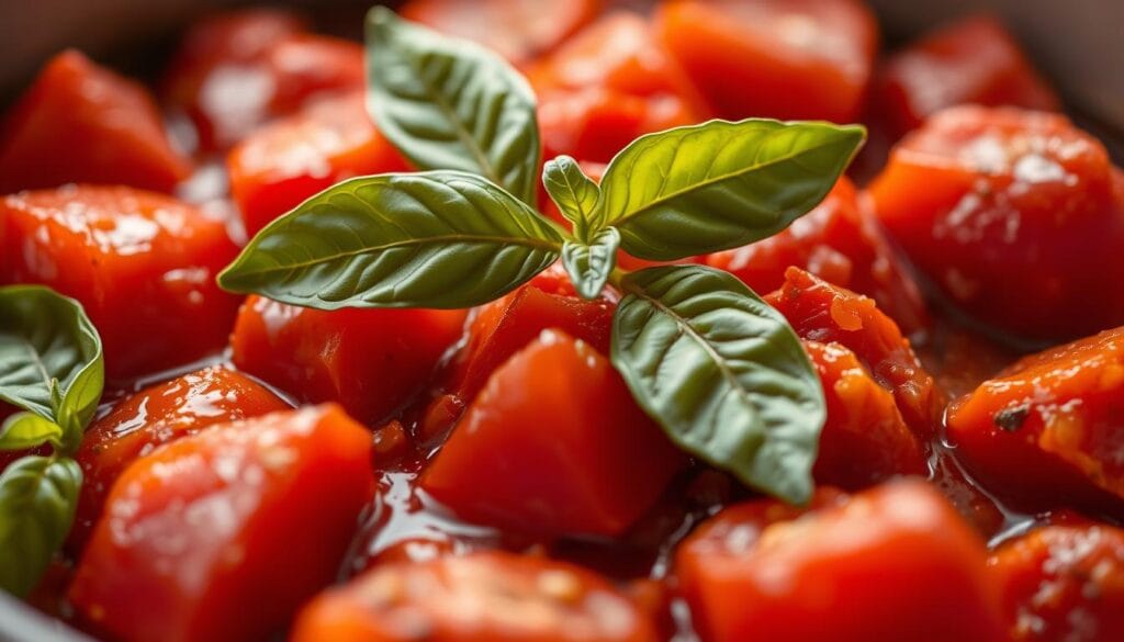 stewed tomatoes with basil
